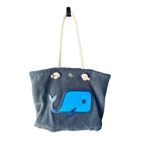 NWT Tory Burch Knotted Whale Tote Navy Blue Handbag Beach Pool Vacation Bag Rare - Picture 9 of 16